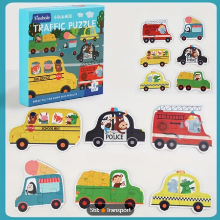 Set puzzle de jucarie, 6 vehicule din 6 piese, din carton rezistent [0]