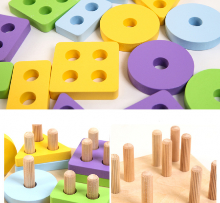Sortator educativ din lemn, 4 forme geometrice, 17 piese, Montessori, 3 ani+, EduJucarii [1]