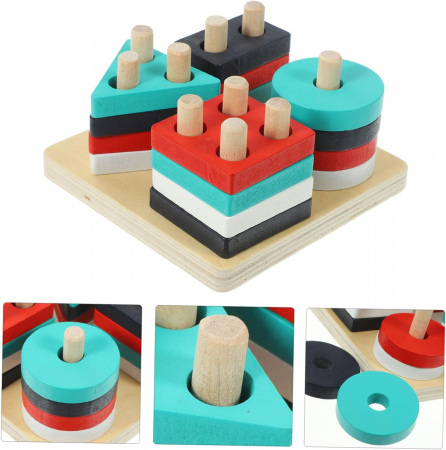 Sortator din lemn, 4 forme geometrice, 17 piese, Montessori, 3 ani+, EduJucarii [3]