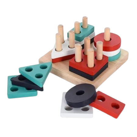 Jucarii si activitati Montessori si Waldorf - Sortator din lemn, 4 forme geometrice, 17 piese, Montessori, 3 ani+, EduJucarii