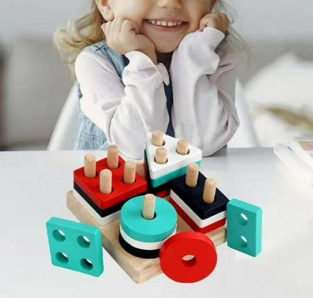 Sortator din lemn, 4 forme geometrice, 17 piese, Montessori, 3 ani+, EduJucarii [9]