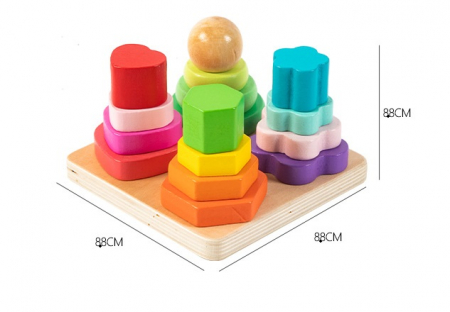 Set 4 coloane sortatoare tip turn, Montessori, lemn, 17 piese, Montessori, 3 ani+, EduJucarii [3]