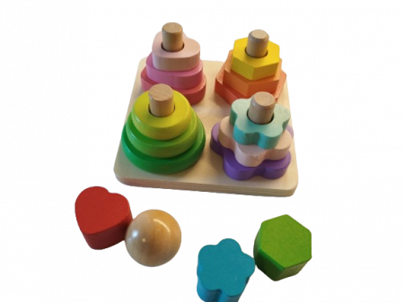 Set 4 coloane sortatoare tip turn, Montessori, lemn, 17 piese, Montessori, 3 ani+, EduJucarii [5]