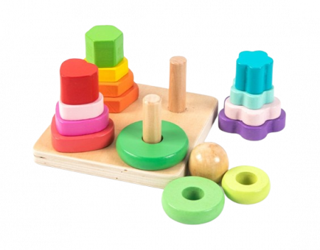 Set 4 coloane sortatoare tip turn, Montessori, lemn, 17 piese, Montessori, 3 ani+, EduJucarii [2]