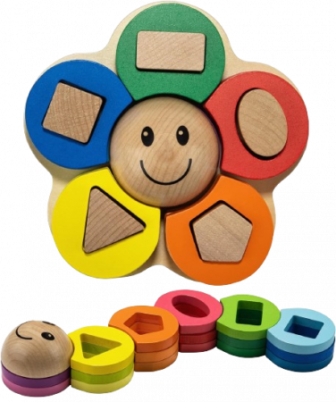 Jucarii si activitati Montessori si Waldorf - Sortator educativ din lemn, Floare, forme geometrice, Montessori, 3 ani+, EduJucarii