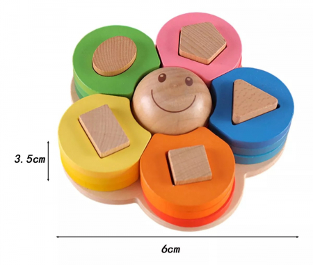 Sortator educativ din lemn, Floare, forme geometrice, Montessori, 3 ani+, EduJucarii [6]