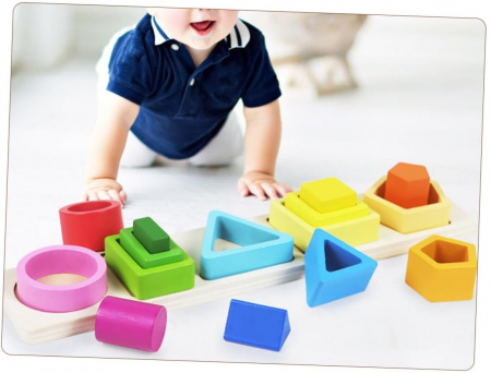 Sortator multistrat cu forme geometrice, 5 coloane, Montessori, multicolor, 2 ani+ [6]