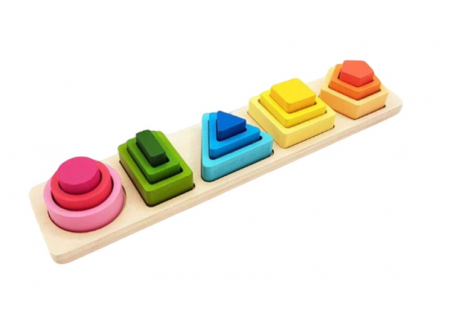 Sortator multistrat cu forme geometrice, 5 coloane, Montessori, multicolor, 2 ani+ [0]