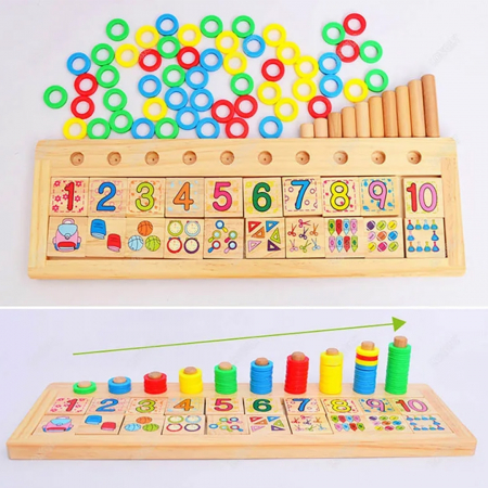 Taba multifunctionala tip Montessori din lemn, Logaritmic Board cu cercuri multicolore pt cantitate, numere si operatiuni matematice [1]