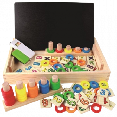 Tabla educativa cu 2 fete din lemn, Joc matematic pentru invatararea numerelor si operatiilor matematice, calculeaza, deseneaza si asociaza cercurile, 3 ani+ [5]