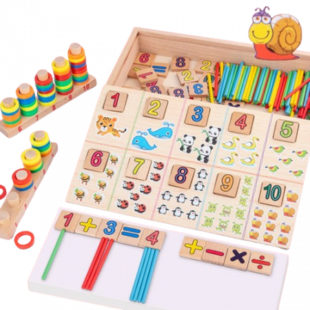 Tabla educativa cu 2 fete din lemn, Joc matematic pentru invatararea numerelor si operatiilor matematice, calculeaza, deseneaza si asociaza cercurile, 3 ani+ [3]