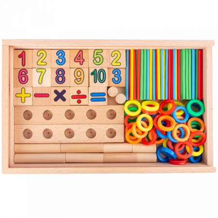 Tabla educativa cu 2 fete din lemn, Joc matematic pentru invatararea numerelor si operatiilor matematice, calculeaza, deseneaza si asociaza cercurile, 3 ani+ [2]