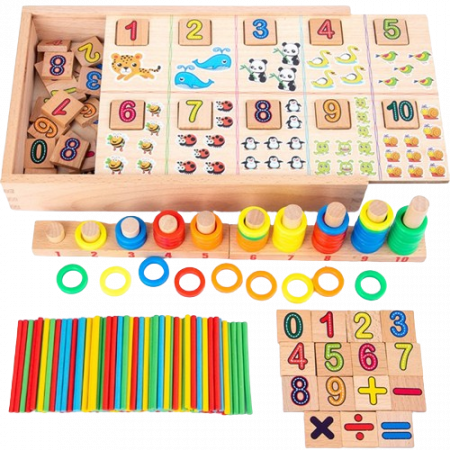 Tabla educativa cu 2 fete din lemn, Joc matematic pentru invatararea numerelor si operatiilor matematice, calculeaza, deseneaza si asociaza cercurile, 3 ani+ [1]