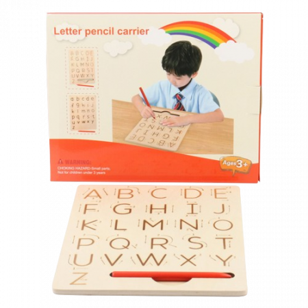 Jucarii si jocuri educative - Tabla Montessori din lemn, Invata scrierea literelor, placa reversibila cu litere mari si litere mici, 3 ani+, Edujucarii
