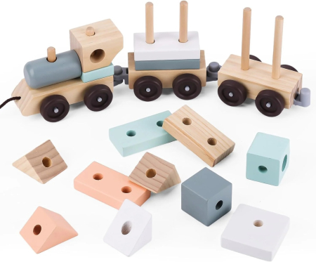 Noutati si reduceri - Trenulet cu cuburi din lemn, UMU Toys