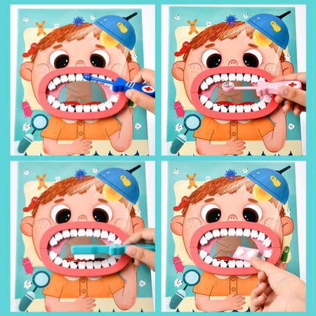 Trusa medicala de jucarie in forma de carte, set dentist din lemn, 23 accesorii, Jucarie Interactiva, kit complet, 3 ani+ [3]