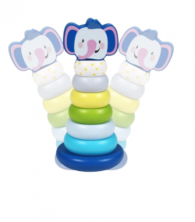 Turn din Cercuri de Stivuit pentru Educația Timpurie Montessori, Lemn, Elefant, 16 cm, 1 an [0]