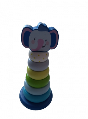 Turn din Cercuri de Stivuit pentru Educația Timpurie Montessori, Lemn, Elefant, 16 cm, 1 an [2]