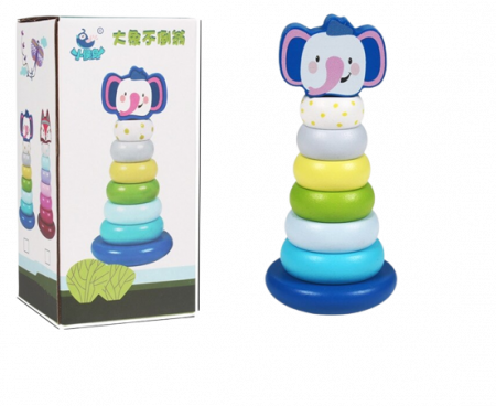 Turn din Cercuri de Stivuit pentru Educația Timpurie Montessori, Lemn, Elefant, 16 cm, 1 an [1]