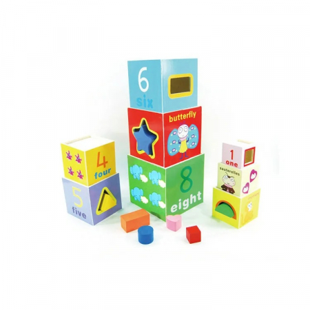 Turn Montessori din lemn cu 8 cuburi, cifre, animale, forme geometrice, EduJucarii, 3 ani+ [4]