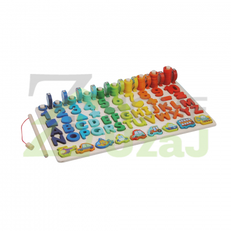 Vehicle Toys -Joc de lemn 7 in 1 Montessori logaritmic, litere, cifre, forme geometrice, vehicule, pestisori magnetici de pescuit si cerculete de sortata [3]