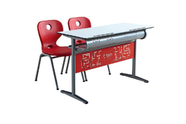 Banca scolara dubla compacta cu raft oval din metal [1]