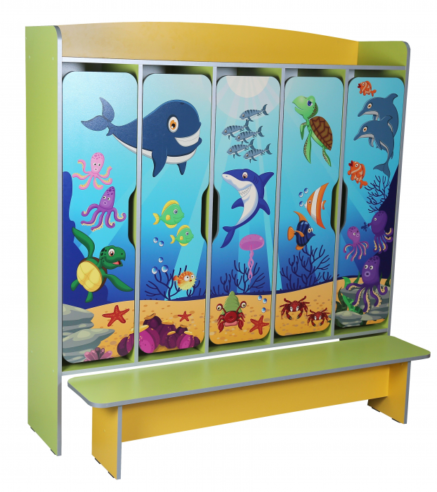 Dulap pentru copii cu cinci usi, cu o banca, cu imprimare foto "Lumea subacvatica" [1]