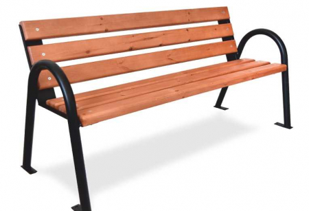 Mobilier exterior - Banca cu structură metalică și șezut din lemn