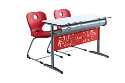 Banci si scaune sali de clasa - Banca scolara dubla compacta cu raft oval din metal