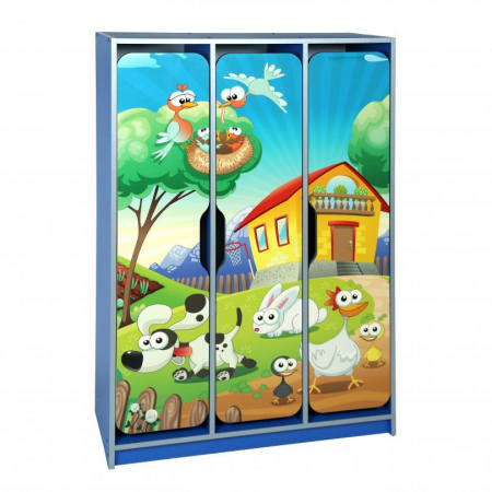 Depozitare si organizare - Dulapuri pentru copii cu trei uși, cu imprimare foto "Ferma"