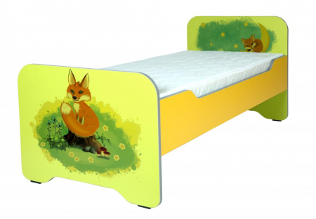 Patuturi si saltele - Pat pentru copii cu spatele rotunjit cu imprimeu