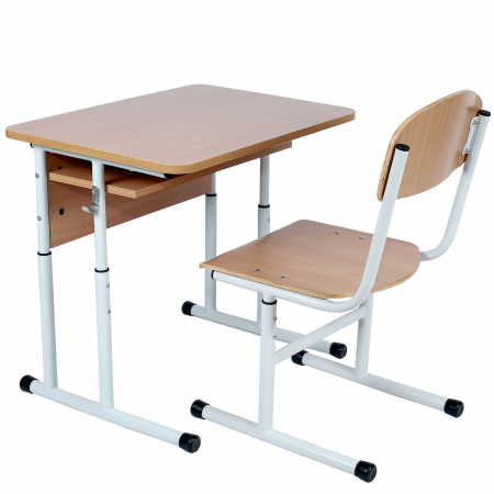 Mobilier scolar - Set masa elev cu un raft si scaun în formă de T, tub rotund