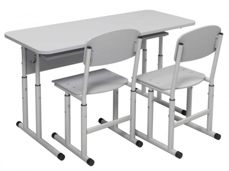 Banci si scaune sali de clasa - Set de masa cu 2 locuri cu raft, tub rotund, No4-6 + scaun pe lamele, tub rotund, cu acoperire HPL