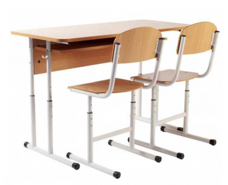 Banci si scaune sali de clasa - Set de masa cu 2 locuri cu raft, tub rotund, No4-6 + scaun  tub rotund, cu acoperire HPL,