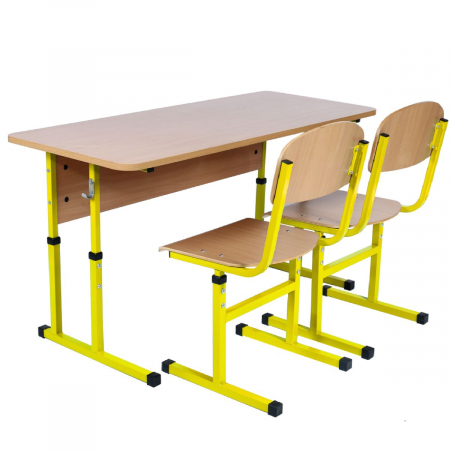 Banci si scaune sali de clasa - Set de Masa cu 2 locuri fără raft, No4-6 + scaun în formă de T, tub pătrat