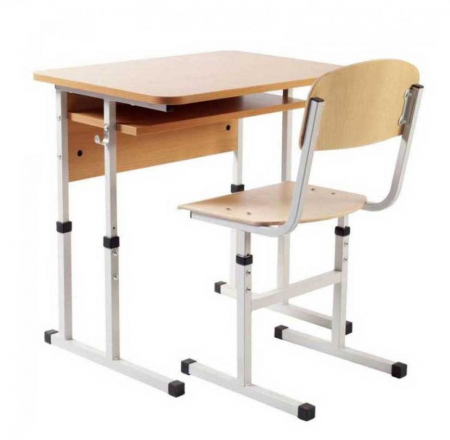 Banci si scaune sali de clasa - Set pupitru elev cu un raft + scaun în formă de T pe un tub pătrat