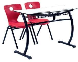 Banci si scaune sali de clasa - Set scaune si banca scolara dubla cu raft metal