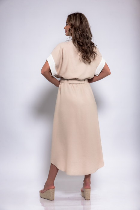 Rochie din Vâscoză Elegantă Bej cu Crem [2]