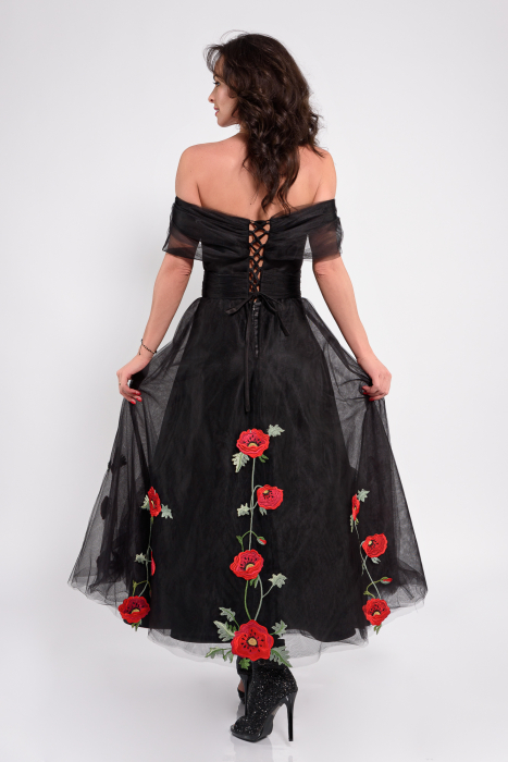 Rochie Effect de ocazie  cu corset și maci brodati aplicati [3]