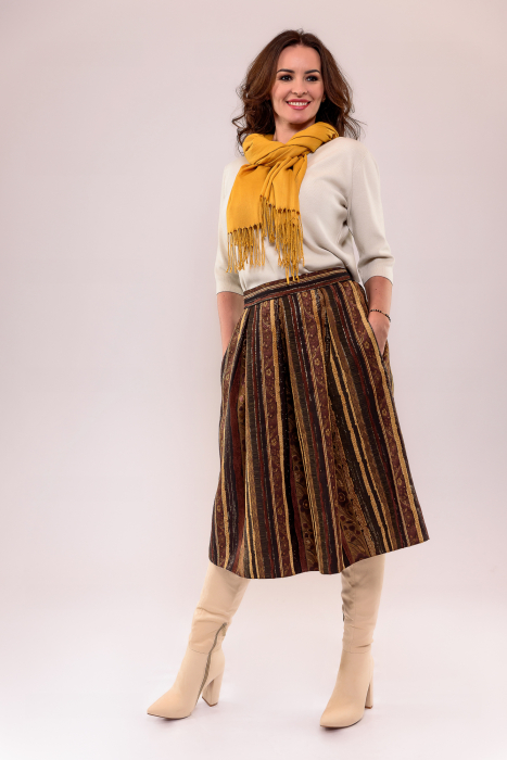 Fusta Effect maro cu dungi din catifea [2]