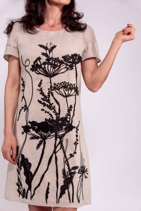 Rochie in - maneca scurta cu broderie puf de papadie_negru [4]