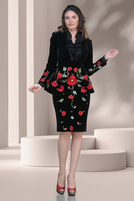 Sacou catifea neelastica cu broderie maci [1]