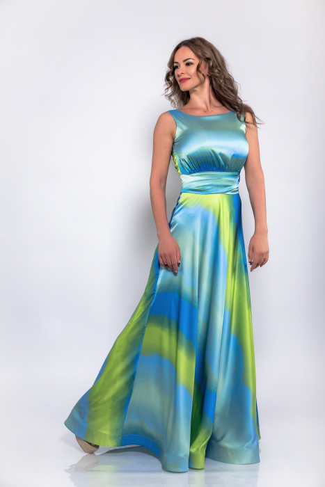 Rochie Satin Fin Fluid cu Imprimeu Valuri [1]