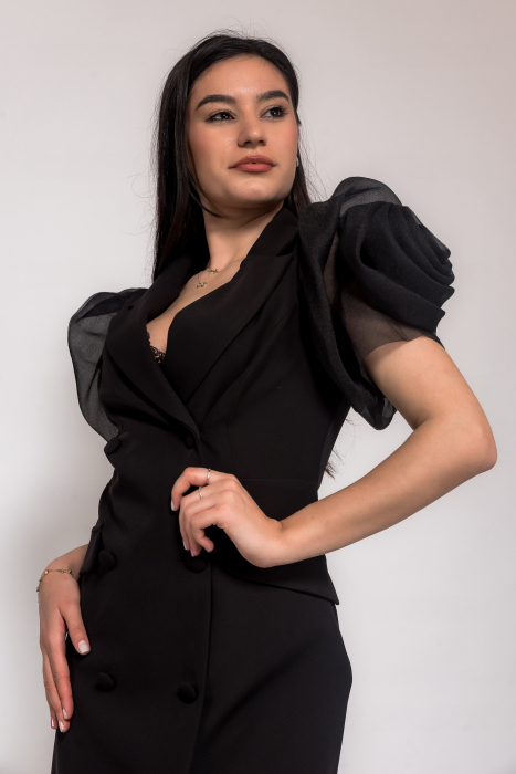 Rochie tip sacou cu maneci floare din organza [2]