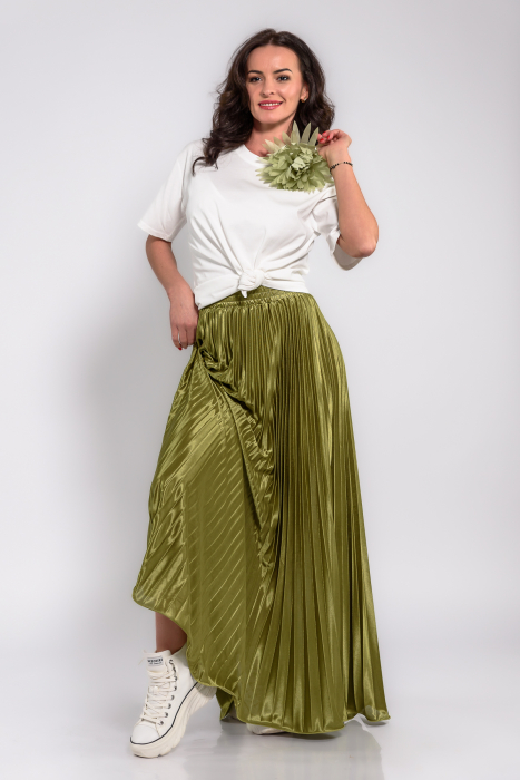 Fusta plisata satinata  verde oliv [2]