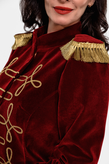 Sacou Effect catifea Burgundy cu detalii aurii si epoleti detasabili [3]
