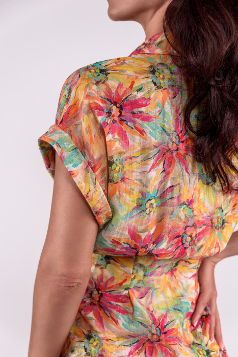 Rochie midi petrecuta din vascoza cu imprimeu floral multicolor si croi asimetric [4]