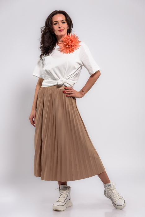 Fusta midi plisata bej [1]