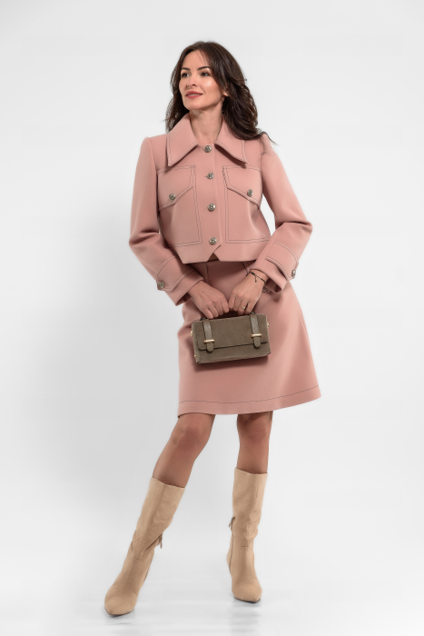 Sacou scurt stofa roz, guler ascutit [1]