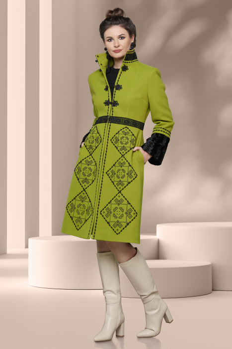 Palton dama Effect  verde cu broderie neagra [2]